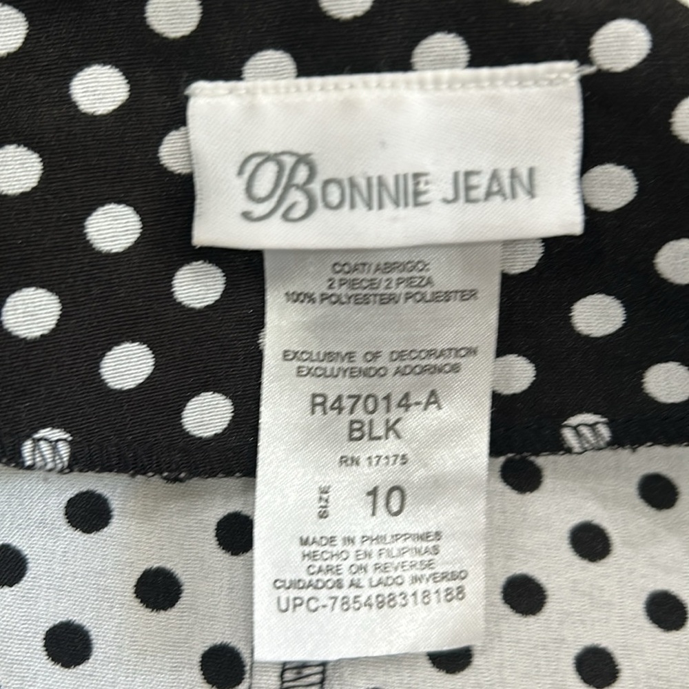 BONNIE Jean Black & White Polka Dot Coat Size 10 - Picture 9 of 12